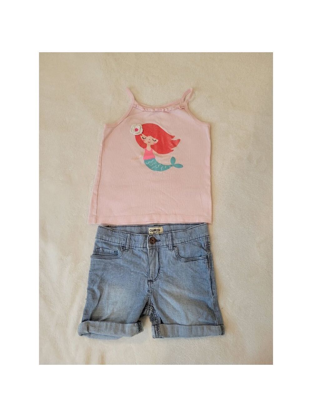 Carter's OshKosh Girls Mermaid Tank & Striped Shorts Set, Size 5 - Picture 2 of 8